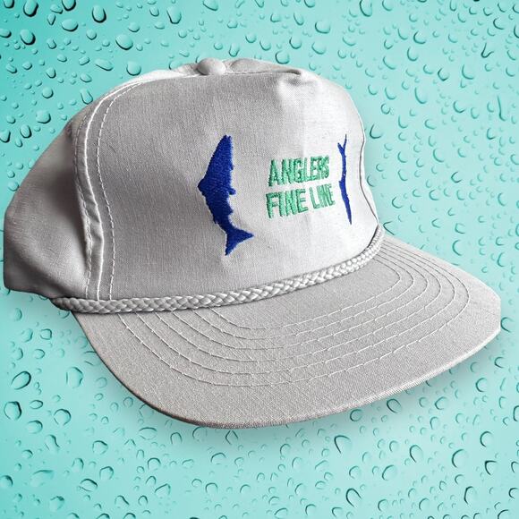 Anglers Fine Line Rope Hat One Size Snapback Fishing White / Embroidered - Picture 1 of 8